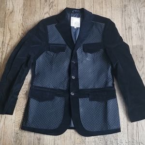 Black Velvet Stripe Dots Contrast Blazer, 40" Chest, Euro 48